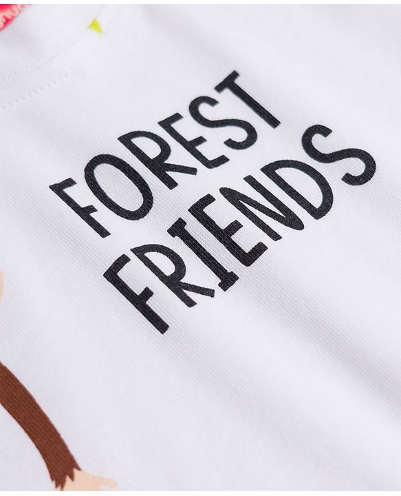 Babyhug 100% Cotton Single Jersey Knit Half Sleeves T-Shirt & Shorts With Animal Print - White