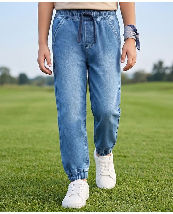 Pine Kids Woven Full Length Washed Denim Jeans - Navy Blue