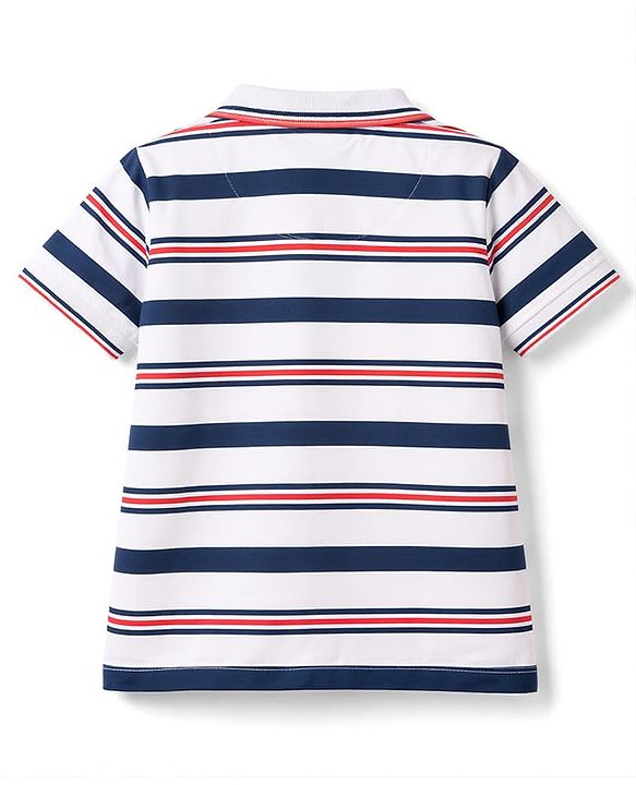 Babyhug Single Jersey Knit Half Sleeves Striped Polo T-Shirt & Shorts Set - Multicolor