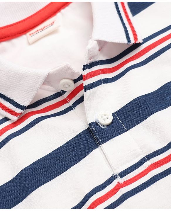 Babyhug Single Jersey Knit Half Sleeves Striped Polo T-Shirt & Shorts Set - Multicolor