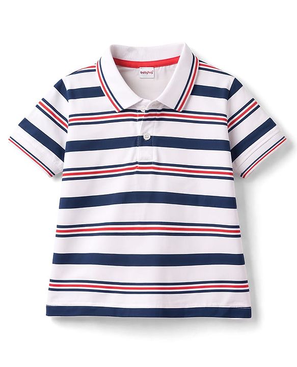 Babyhug Single Jersey Knit Half Sleeves Striped Polo T-Shirt & Shorts Set - Multicolor