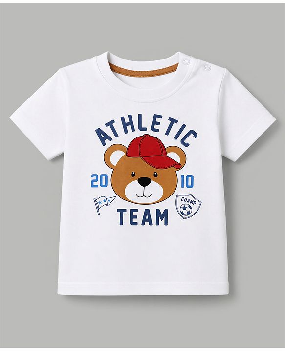 Babyhug Single Jersey Knit Half Sleeves T-Shirt & Shorts Set Teddy Print - White & Blue