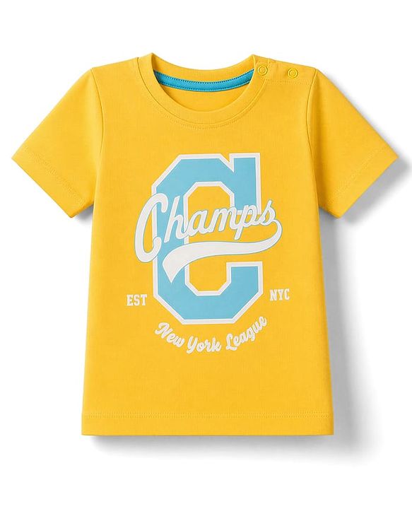 Babyhug 100% Cotton Knit Half Sleeves Text Printed T-Shirt & Shorts Set - Yellow & Blue