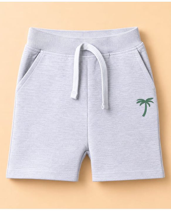 Babyhug 100% Cotton Single Jersey Knit Half Sleeves T-Shirt & Shorts With Plam Tree Print - Navy Blue & Grey