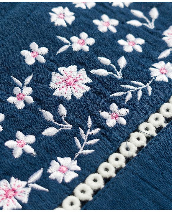 Babyhug Cotton Woven Frill Sleeves Top with Floral Embroidery Multi Color 6-9 Months