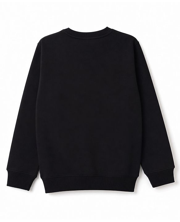 Pine Kids Cotton Knit Sweatshirt with Full Sleeves and Gamer Text Print - Black