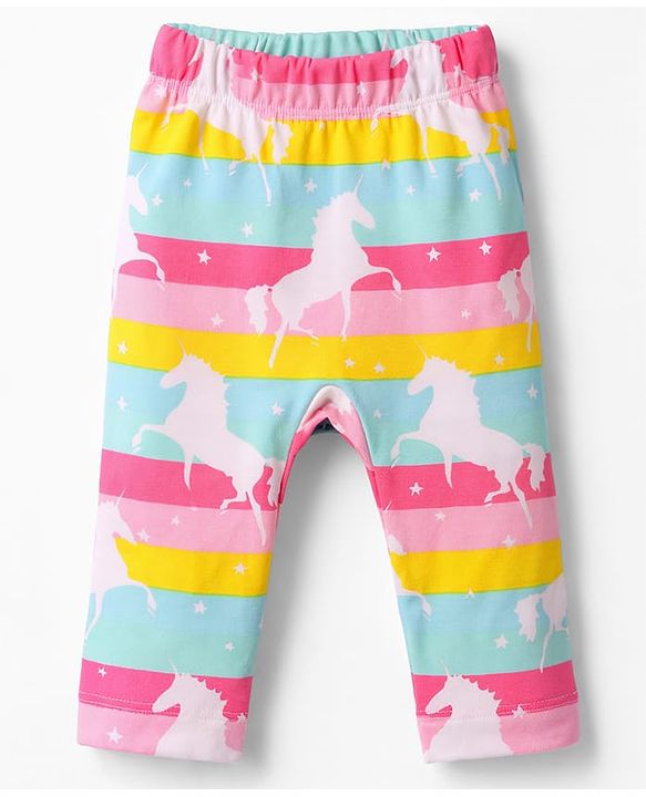 Babyhug 100% Cotton Interlock Knit Full Length Hearts Star & Unicorn Theme Printed Diaper Leggings Pack Of 3 - Multi Color