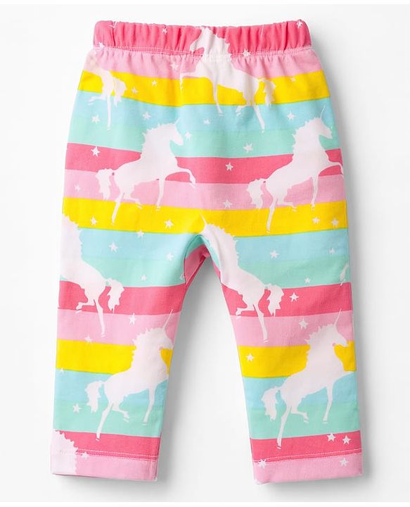 Babyhug 100% Cotton Interlock Knit Full Length Hearts Star & Unicorn Theme Printed Diaper Leggings Pack Of 3 - Multi Color