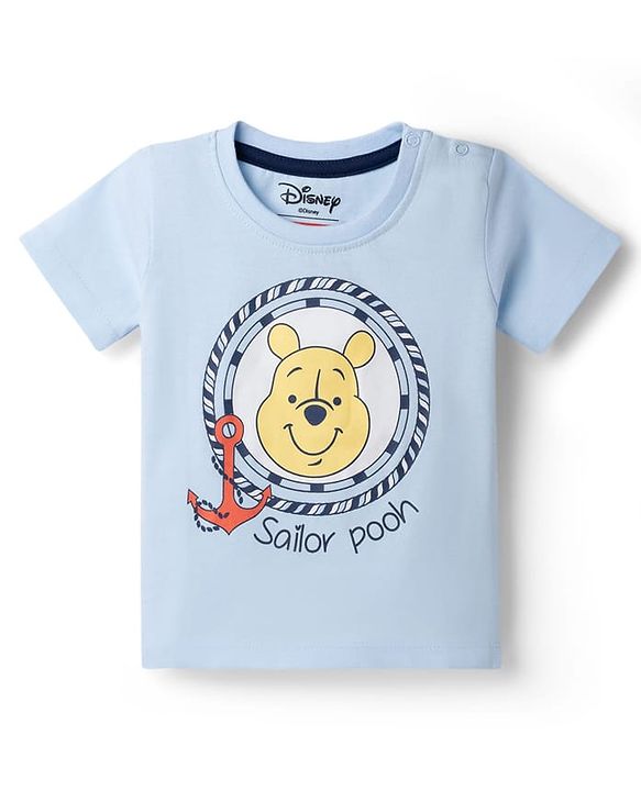 Babyhug Disney Cotton Knit Half Sleeves T-Shirt with Winnie the Pooh Print - Red & Blue