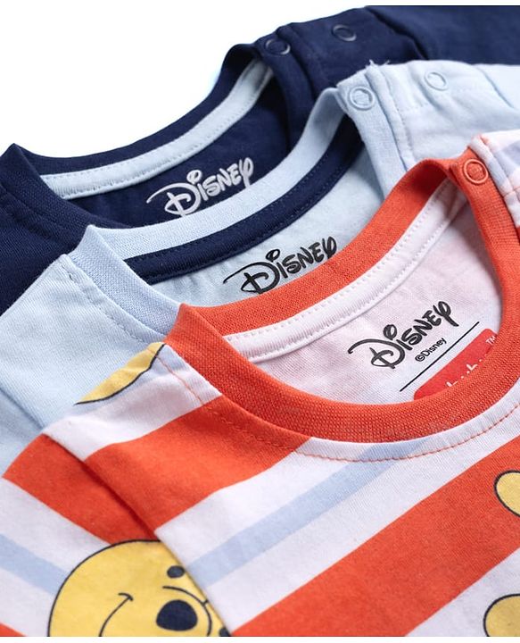 Babyhug Disney Cotton Knit Half Sleeves T-Shirt with Winnie the Pooh Print - Red & Blue
