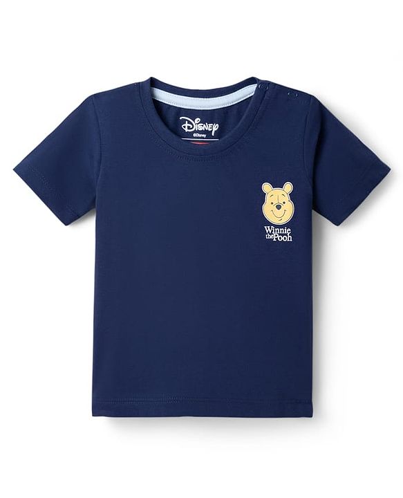 Babyhug Disney Cotton Knit Half Sleeves T-Shirt with Winnie the Pooh Print - Red & Blue