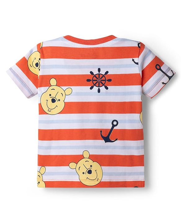 Babyhug Disney Cotton Knit Half Sleeves T-Shirt with Winnie the Pooh Print - Red & Blue