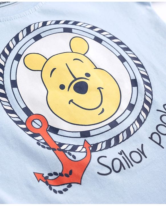 Babyhug Disney Cotton Knit Half Sleeves T-Shirt with Winnie the Pooh Print - Red & Blue