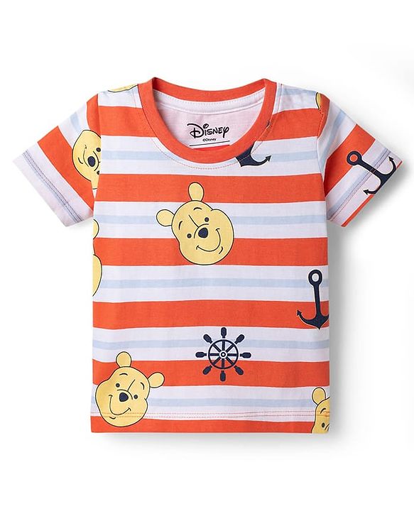 Babyhug Disney Cotton Knit Half Sleeves T-Shirt with Winnie the Pooh Print - Red & Blue