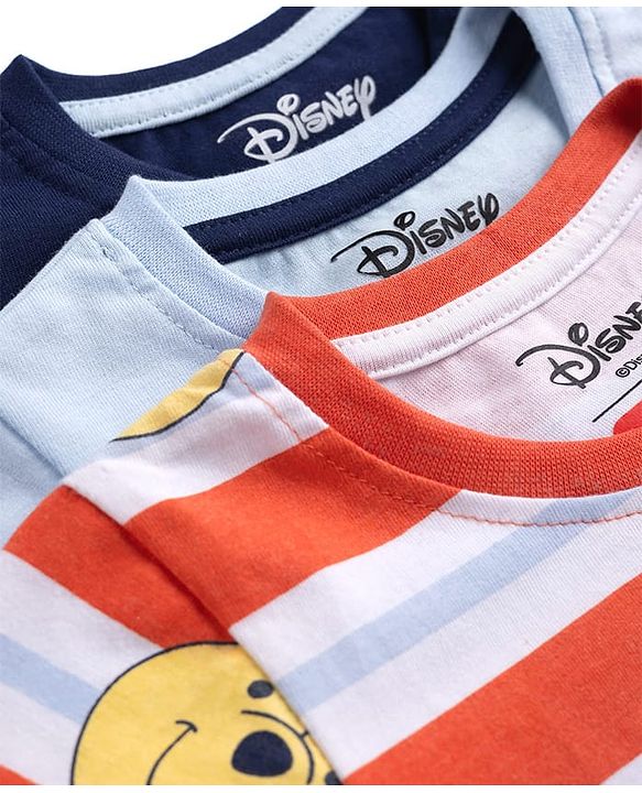Babyhug Disney Cotton Knit Half Sleeves T-Shirt with Winnie the Pooh Print - Red & Blue