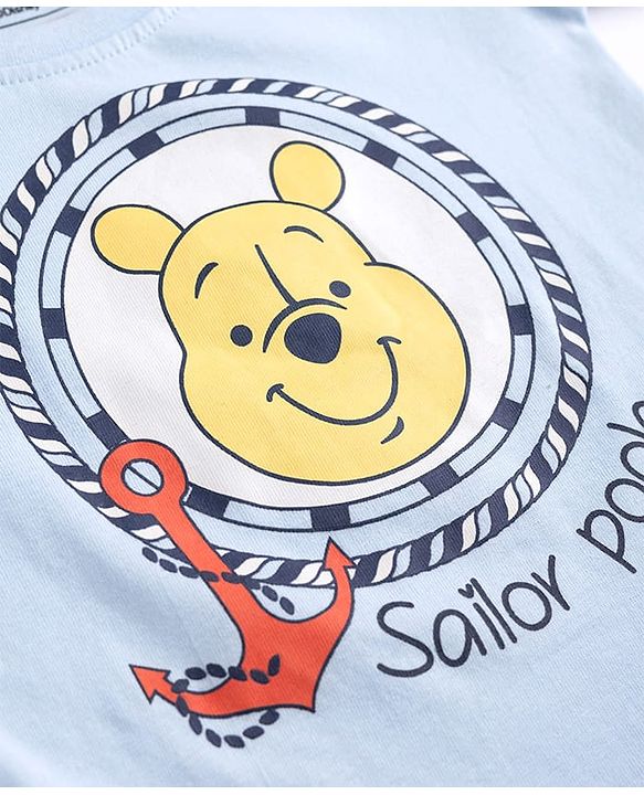Babyhug Disney Cotton Knit Half Sleeves T-Shirt with Winnie the Pooh Print - Red & Blue