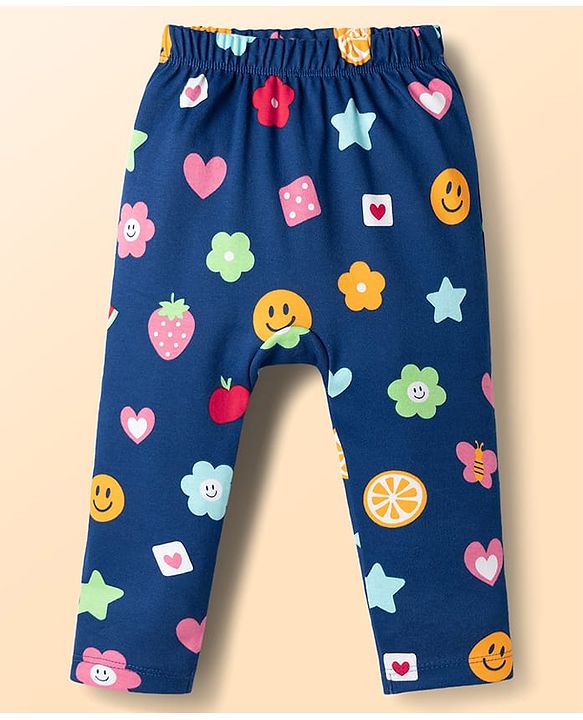 Babyhug Cotton Knit Full Length Diaper Leggings with Fruit & Heart Print Pack of 3 - Multicolor