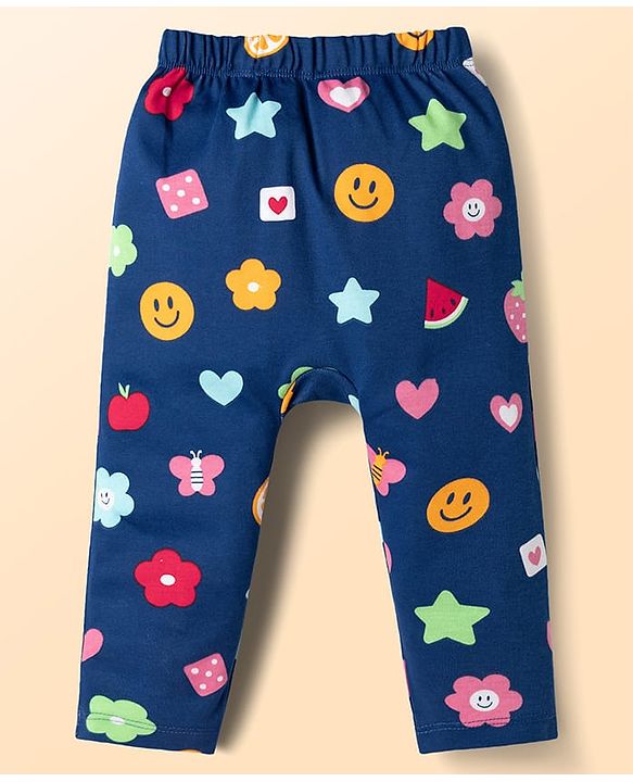 Babyhug Cotton Knit Full Length Diaper Leggings with Fruit & Heart Print Pack of 3 - Multicolor