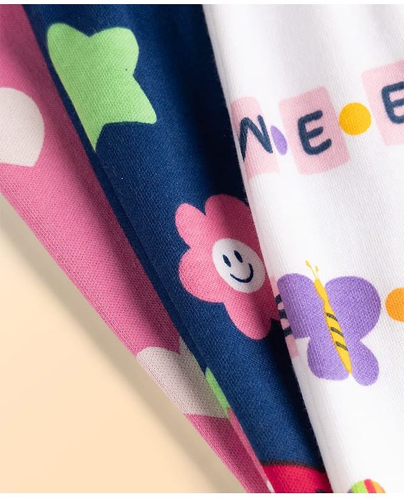 Babyhug Cotton Knit Full Length Diaper Leggings with Fruit & Heart Print Pack of 3 - Multicolor