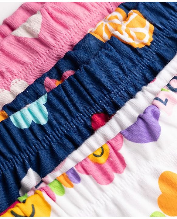 Babyhug Cotton Knit Full Length Diaper Leggings with Fruit & Heart Print Pack of 3 - Multicolor