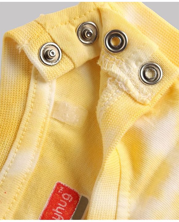 Babyhug 100% Cotton Single Jersey Knit Sleeveless Tank T-Shirt & Shorts Set With Tie & Dye Effect & Van Print - Yellow