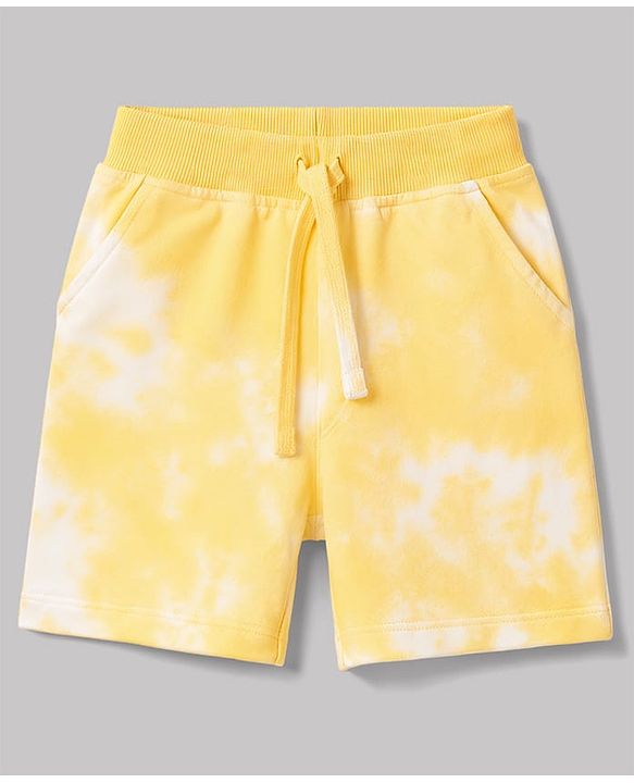 Babyhug 100% Cotton Single Jersey Knit Sleeveless Tank T-Shirt & Shorts Set With Tie & Dye Effect & Van Print - Yellow