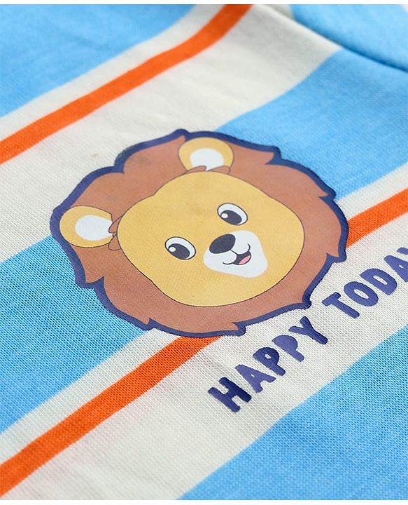 Babyhug 100% Cotton Single Jersey Knit Half Sleeves Striped T-Shirt & Shorts Set with Lion Print - Multicolor