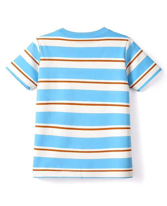Babyhug 100% Cotton Single Jersey Knit Half Sleeves Striped T-Shirt & Shorts Set with Lion Print - Multicolor