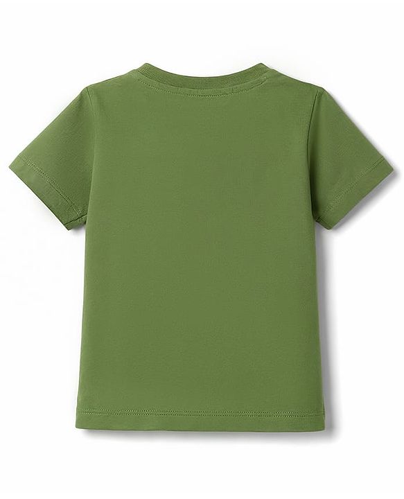 Babyhug Single Jersey Knit Half Sleeves T-Shirt & Shorts Set With Animal Print - Green & Brown