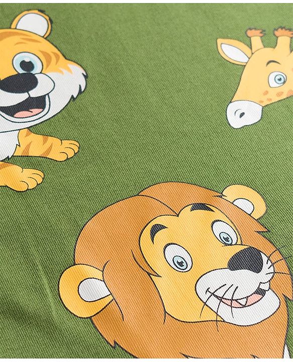 Babyhug Single Jersey Knit Half Sleeves T-Shirt & Shorts Set With Animal Print - Green & Brown