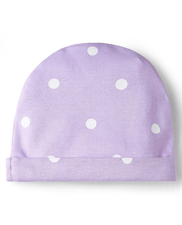 Babyhug Disney Interlock Knit Cap Mittens & Booties Set With Minnie Mouse Print Lavender - Diameter 15 cm