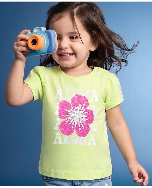 Babyhug Cotton Knit T-Shirt Half Sleeves Sequins Detailing Multi Color 6-9 Months