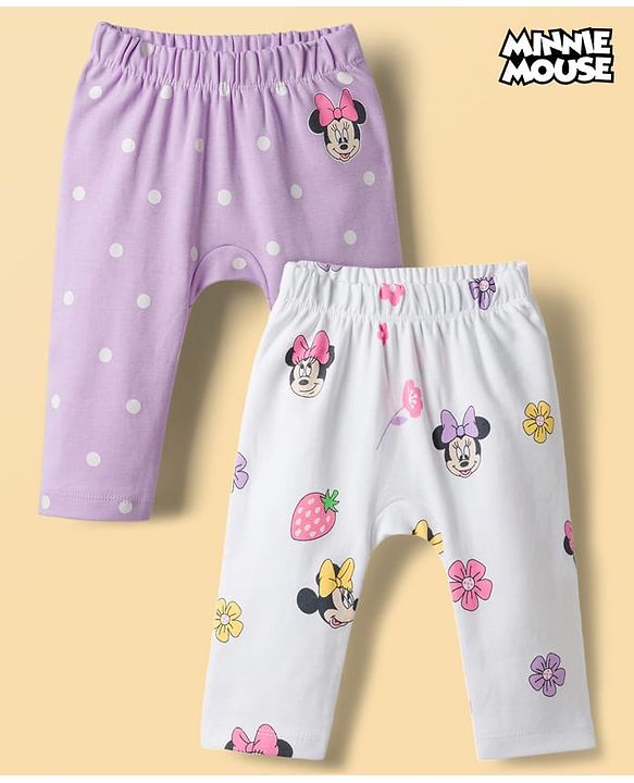 Babyhug Disney Interlock Knit Full Length Diaper Leggings With Minnie Mouse Graphics Pack of 2 - Multicolor
