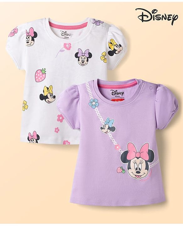 Babyhug Disney Cotton Knit Half Sleeves T-Shirt with Minnie Mouse Graphic Multi Color 2-3 Years Pack of 2