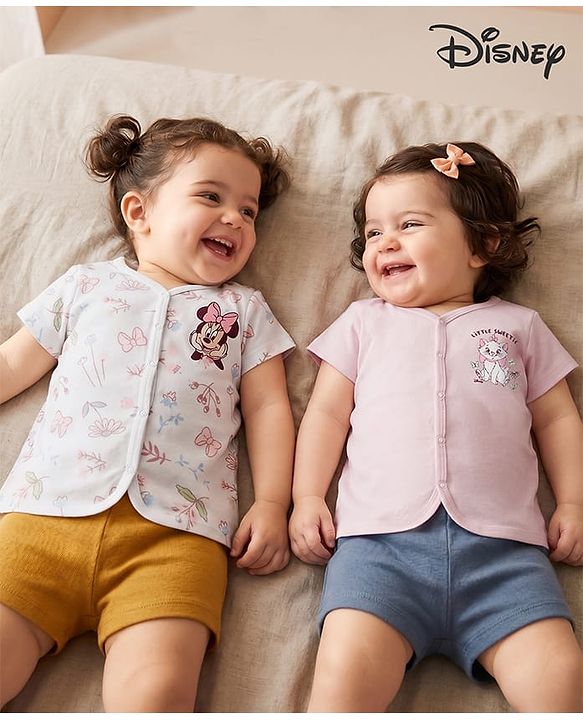 Babyhug Disney Interlock Knit Half Sleeves Jhablas With Marie & Minnie Mouse Graphics Pack of 2 - Multicolor