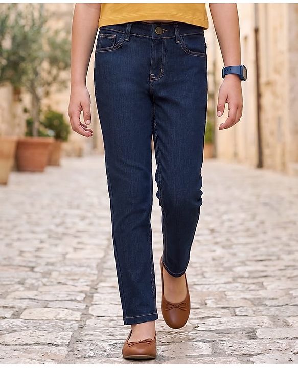 Pine Kids Woven Full Length Washed Denim Jeans - Navy Blue