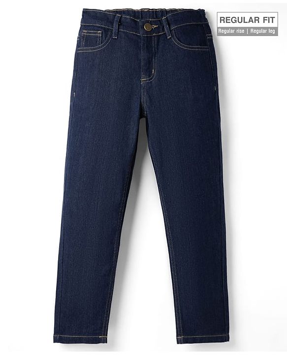 Pine Kids Woven Full Length Washed Denim Jeans - Navy Blue