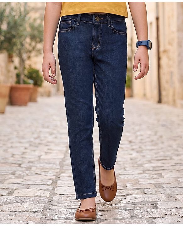 Pine Kids Woven Full Length Washed Denim Jeans - Navy Blue
