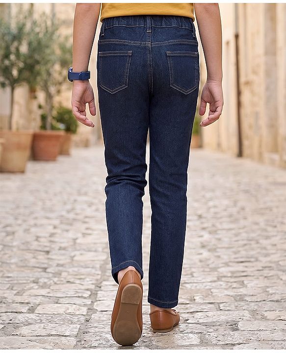 Pine Kids Woven Full Length Washed Denim Jeans - Navy Blue