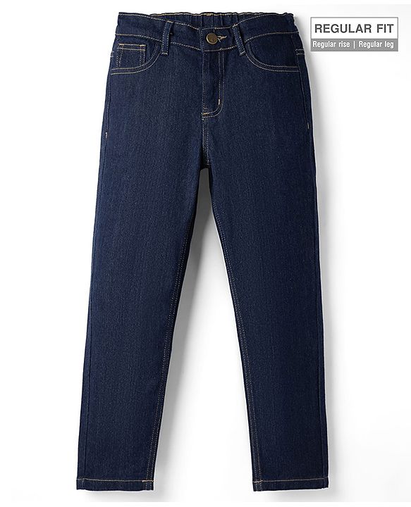 Pine Kids Woven Full Length Washed Denim Jeans - Navy Blue