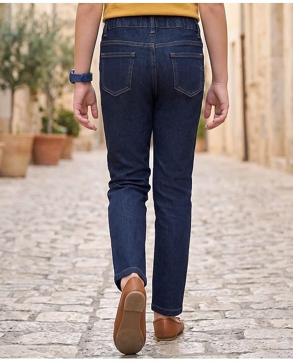Pine Kids Woven Full Length Washed Denim Jeans - Navy Blue