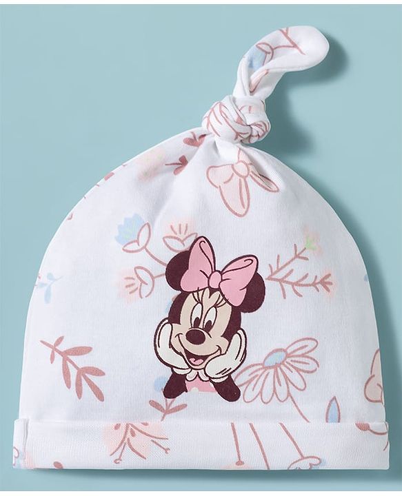 Babyhug Disney Interlock Knit Caps With Marie & Minnie Mouse Graphics Pack of 2 Multicolor - Diameter 10 cm