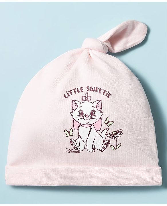 Babyhug Disney Interlock Knit Caps With Marie & Minnie Mouse Graphics Pack of 2 Multicolor - Diameter 10 cm