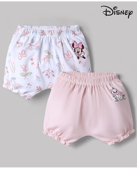 Babyhug Disney Single Jersey Knit Minnie Mouse & Marie Printed Bloomers Pack of 2 - White & Pink