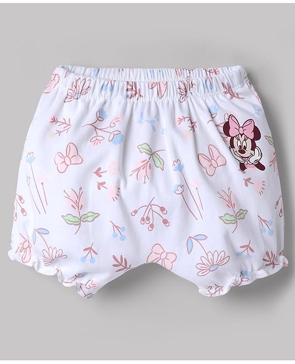 Babyhug Disney Single Jersey Knit Minnie Mouse & Marie Printed Bloomers Pack of 2 - White & Pink