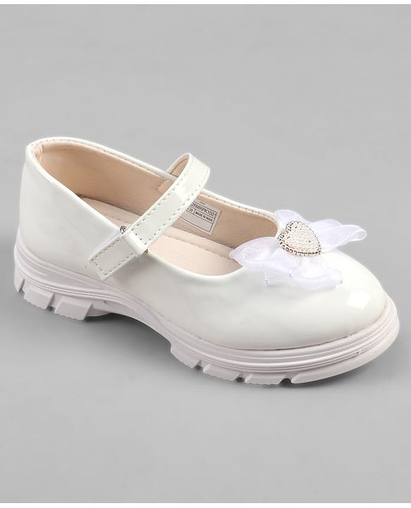 Pine Kids Velcro Closure Ballerina With Bow & Hearts Applique - White