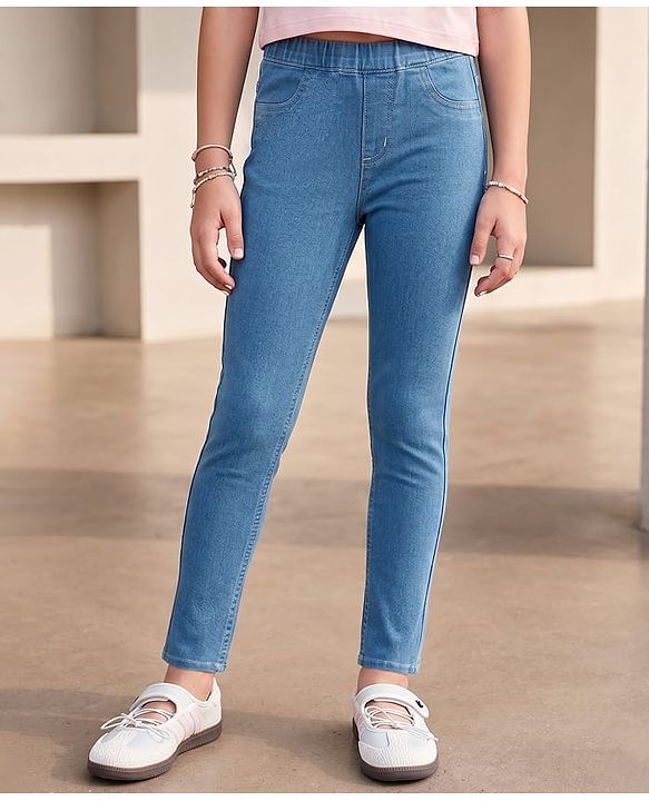 Pine Kids Woven Full Length Washed Denim Jeggings - Navy Blue