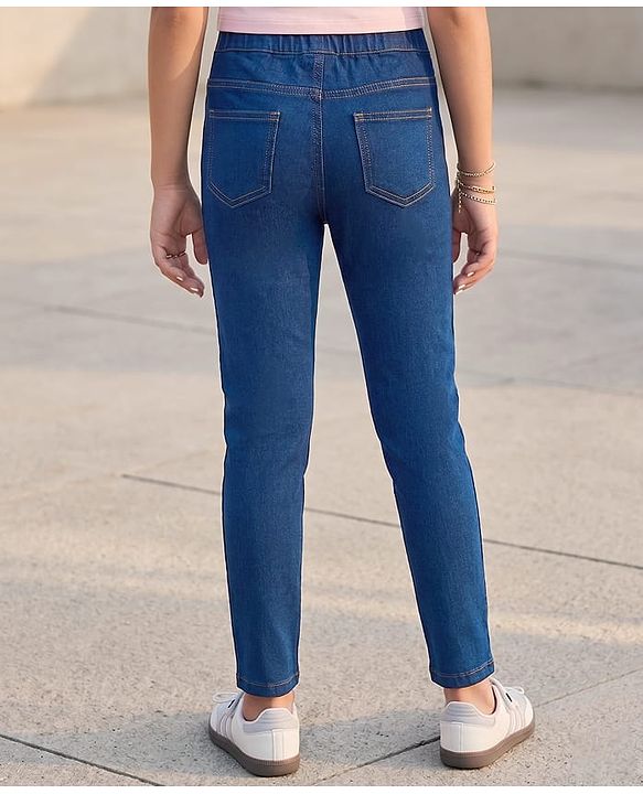 Pine Kids Woven Full Length Washed Denim Jeggings - Navy Blue