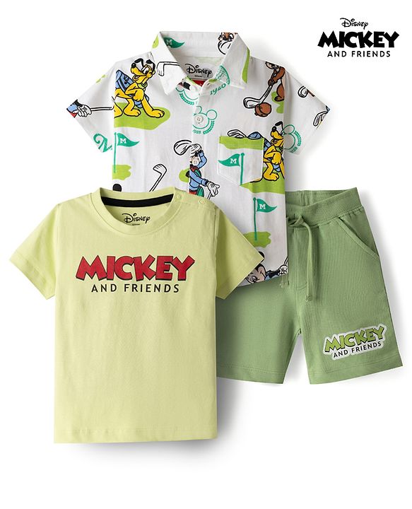 Babyhug Disney Single Jersey Knit Half Sleeves Shirt & Shorts Set with T-shirt & Mickey Mouse & Family Graphics - Multicolour