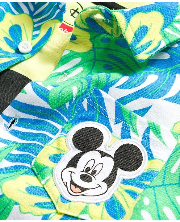 Babyhug Disney Single Jersey Knit Half Sleeves Co-ord Shirt & Shorts Set With T-Shirt & Mickey Mouse Graphics - Multicolor